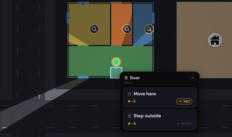 Inside a house, one step back from the door. Tapping it offers only move here and step outside