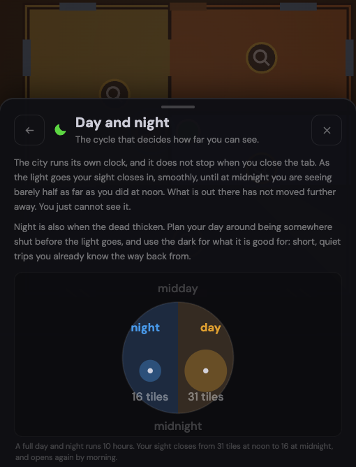 The Day and night article. Two paragraphs, then a drawn day wheel showing how far you see at noon and at midnight