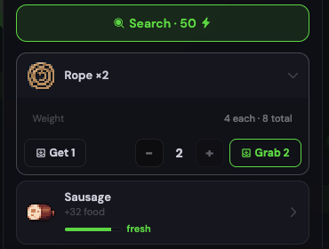 Searching a house. A rope with its take controls open, and under it a sausage with its freshness bar, fresh, because it came from somebody’s fridge and not off the street
