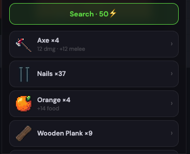 A hardware store. Axes, nails, oranges from somebody’s lunch, and wooden planks, which are the thing the Barricades entry runs on