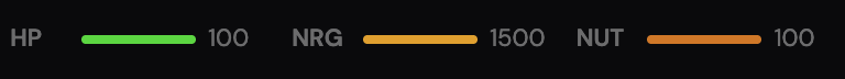 The three meters on the top bar, HP, NRG and NUT, as plain bars with numbers. The middle one is the one you’ll watch