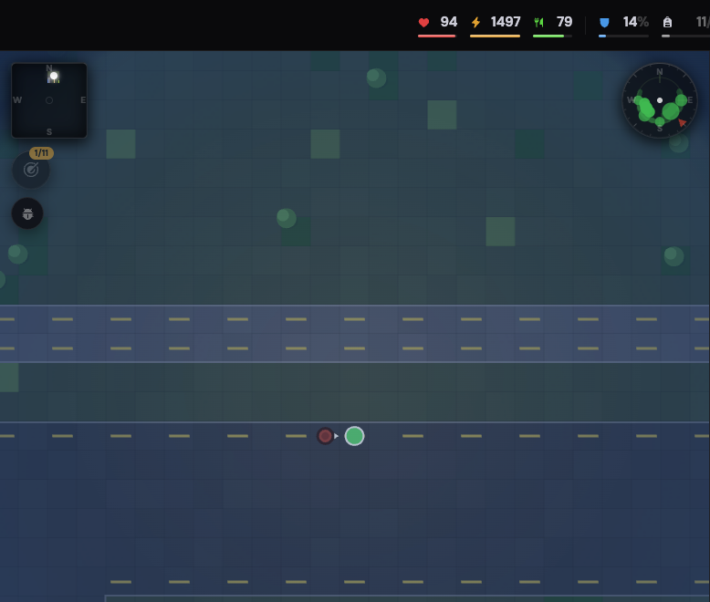 The street after Continue. The survivor is still in the road, with a zombie one tile away