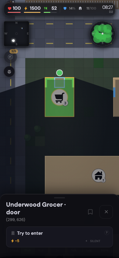 Tapping a door on the phone. A sheet with the building name and the door slides up, the map slides up with it so the door stays in view, and the street behind is still live
