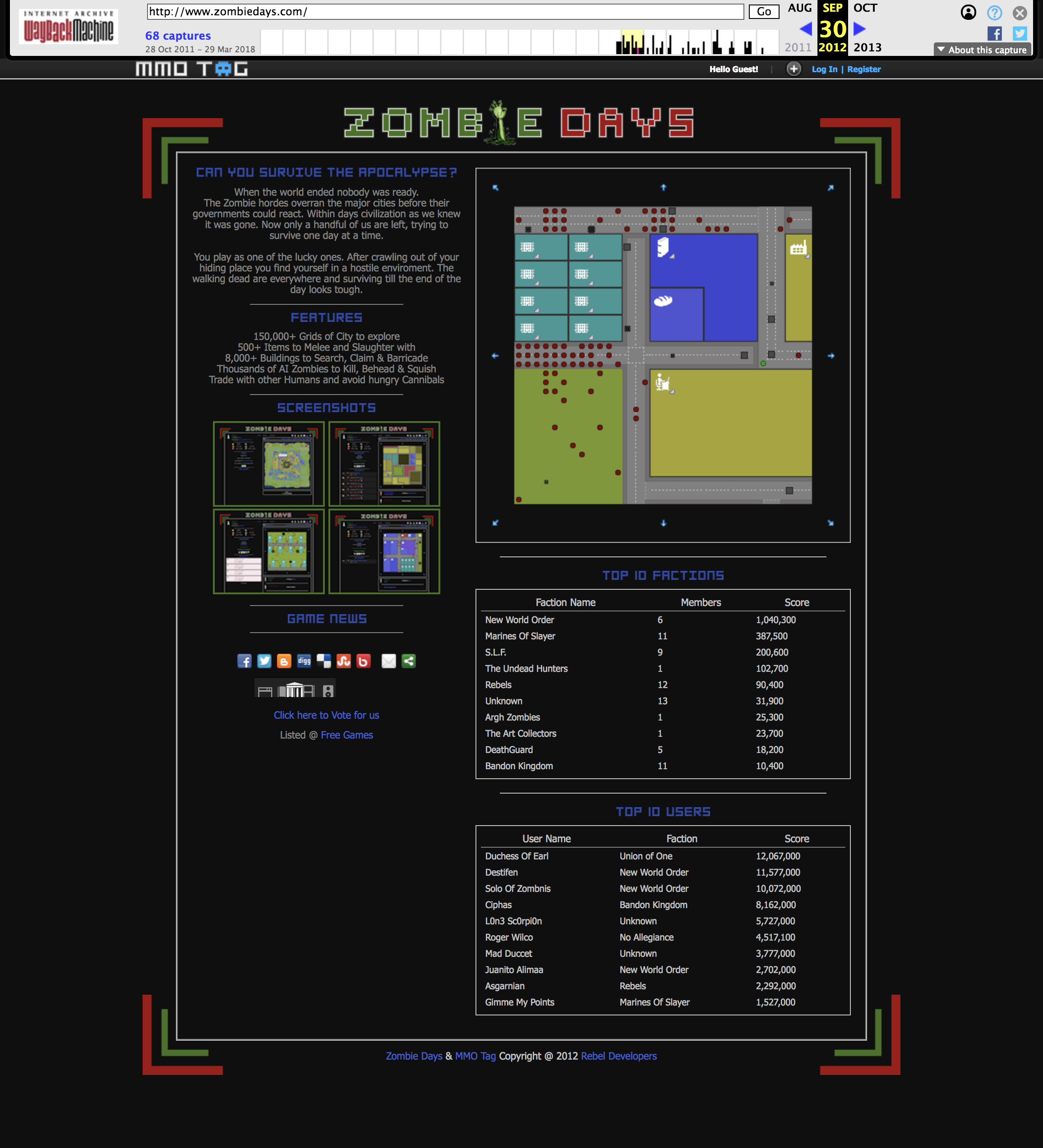 The Zombie Days front page, as the Internet Archive kept it